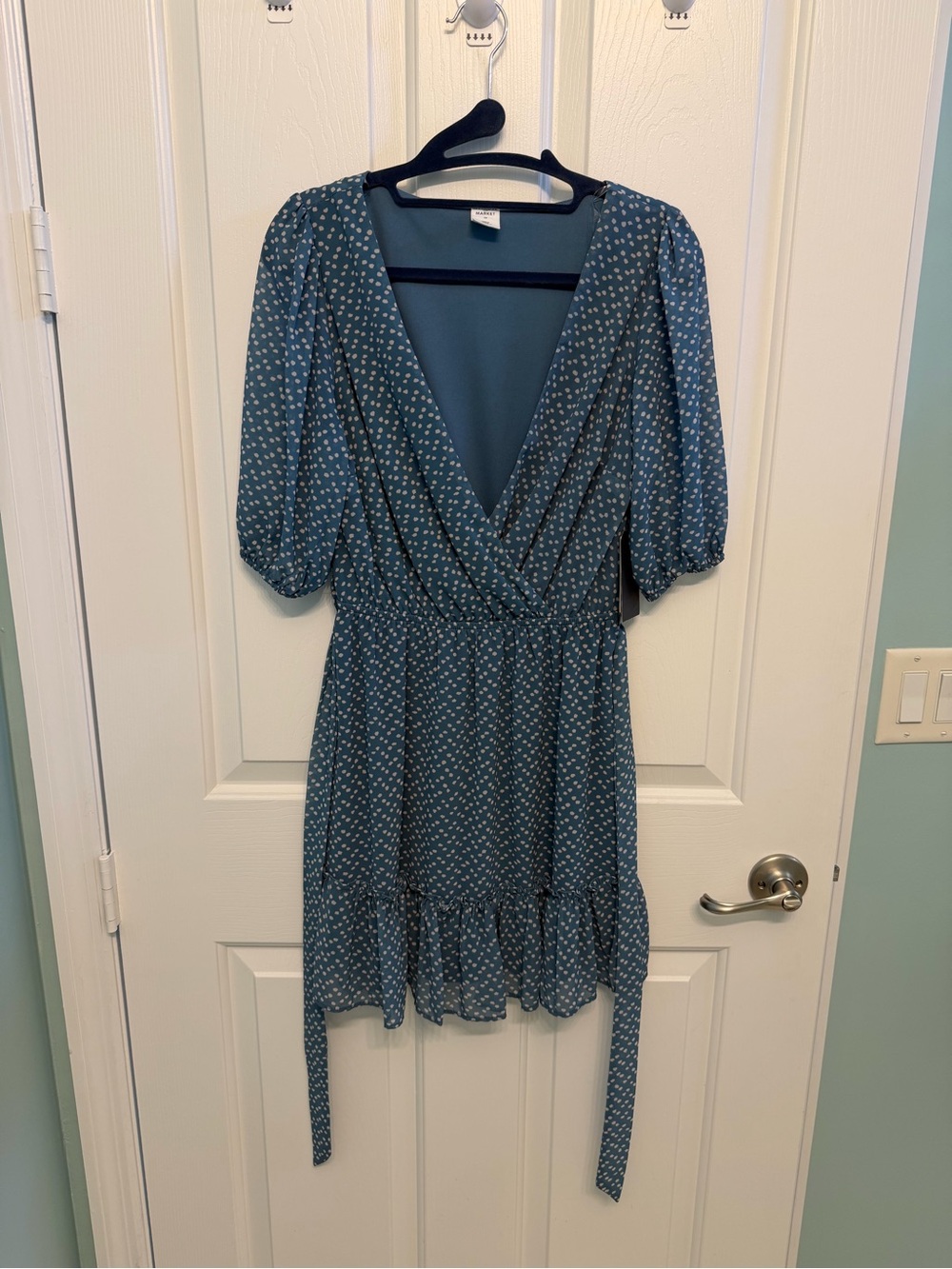 NWT Teal Blue V-Neck Ruffle Mini Dress
